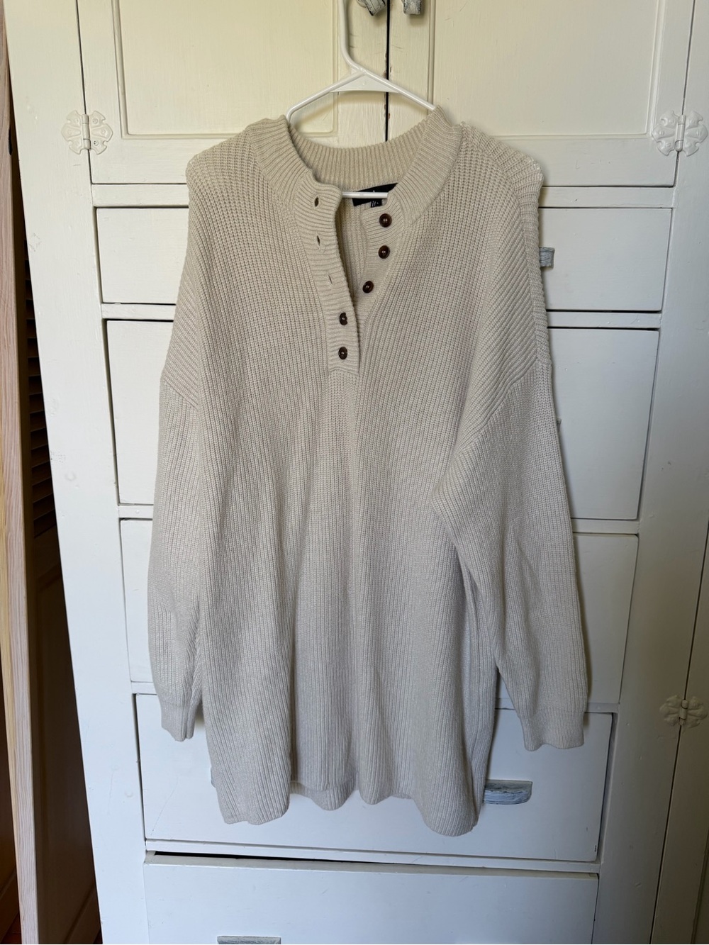 Lulu's Cream Crewneck Henley Sweater Dress